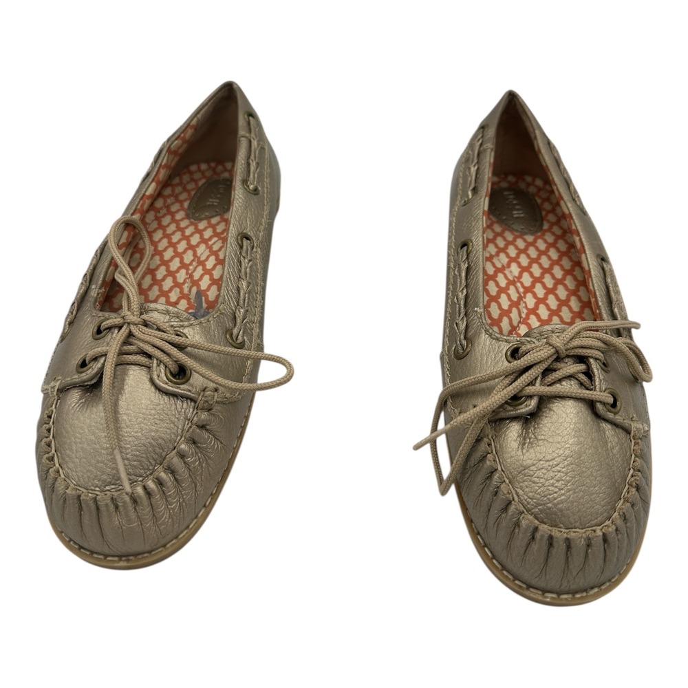 FOSSIL Gold Metallic Leather Boat Shoes‎ Loafers Moccasins Women's Size 9